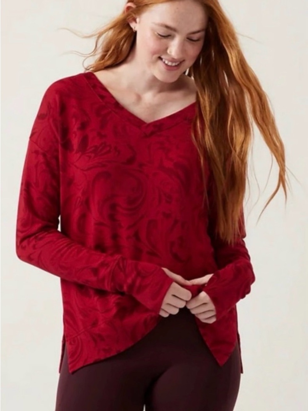 Athleta Coaster Luxe Sweatshirt Red Rose Size S